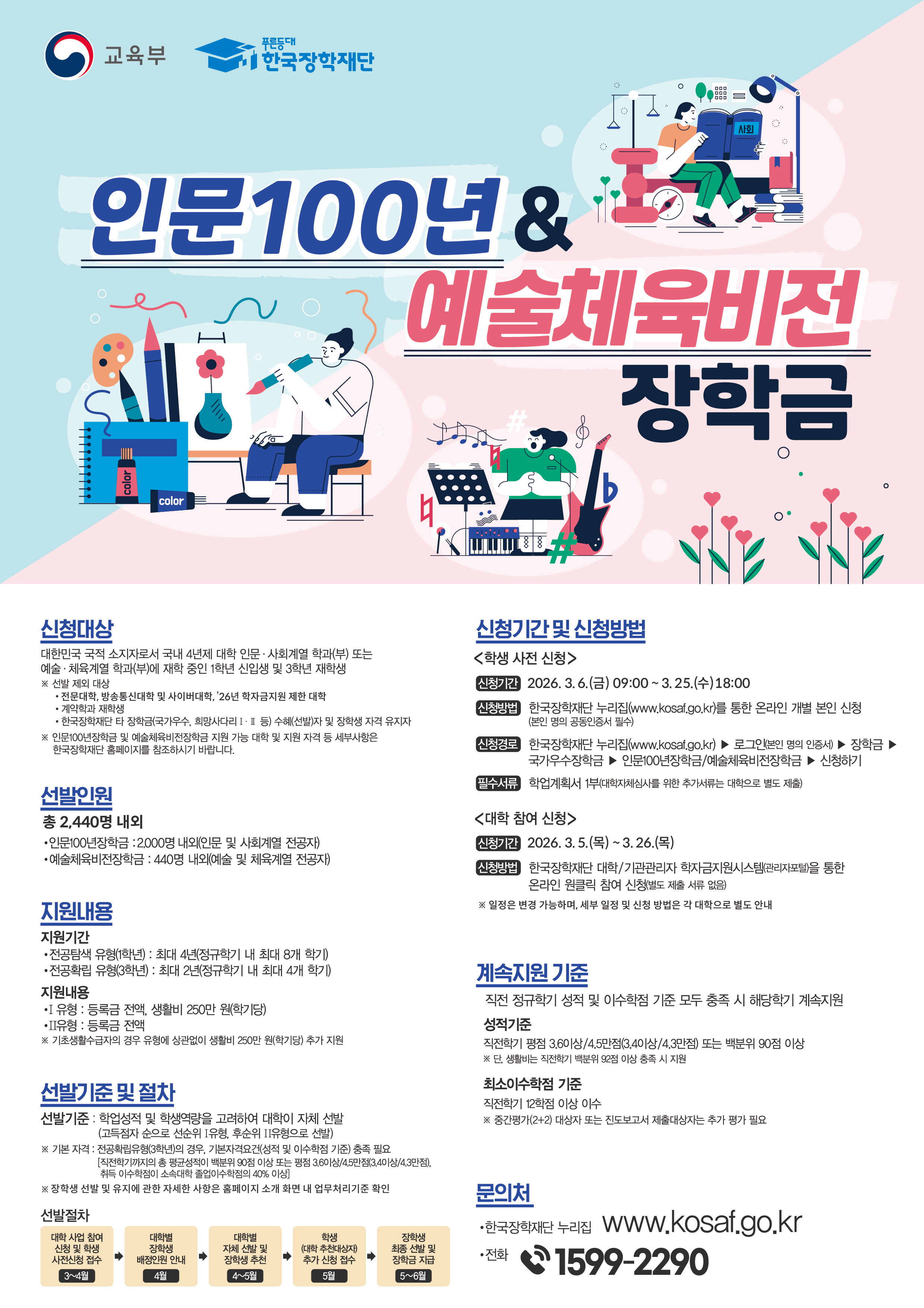 2025년 우수학생 국가장학사업(인문100년, 예술체육비전) 신규장학생 사전신청 안내